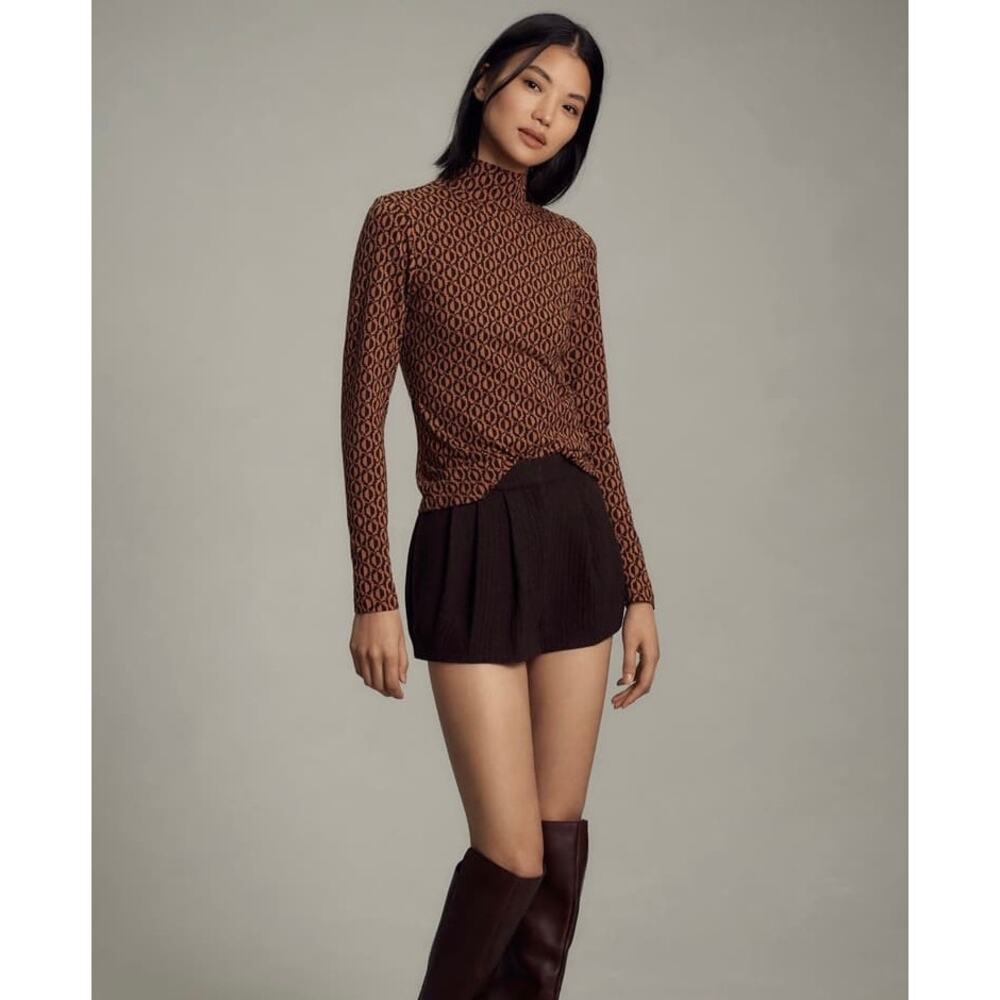 Maeve by Anthropologie 
Burnt Orange & Black Geometric Mock Neck Top– Size Med